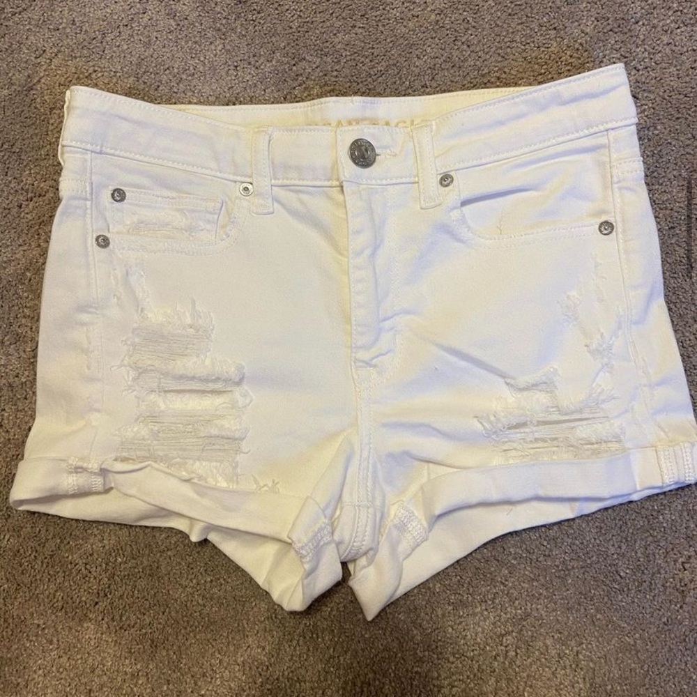 American eagle white ripped jean shorts